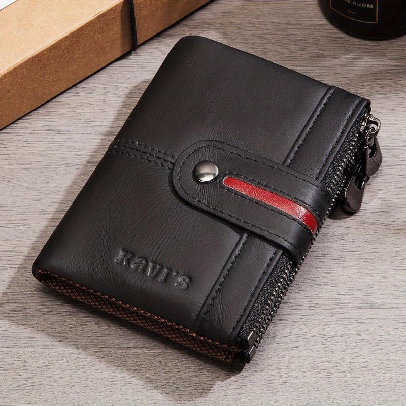 KAVIS Men's Vintage Leather Wallet Double Zipper RFID Blocking Card Holder