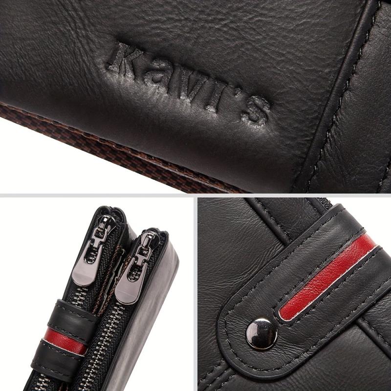 KAVIS Men's Vintage Leather Wallet Double Zipper RFID Blocking Card Holder