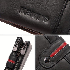 KAVIS Men's Vintage Leather Wallet Double Zipper RFID Blocking Card Holder