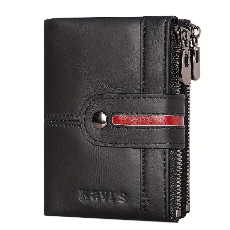 KAVIS Men's Vintage Leather Wallet Double Zipper RFID Blocking Card Holder