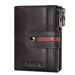 KAVIS Men's Vintage Leather Wallet Double Zipper RFID Blocking Card Holder