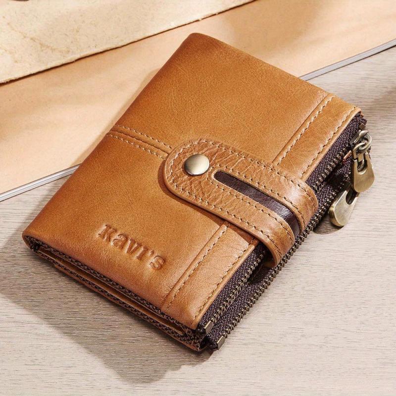 KAVIS Men's Vintage Leather Wallet Double Zipper RFID Blocking Card Holder