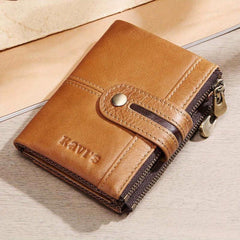 KAVIS Men's Vintage Leather Wallet Double Zipper RFID Blocking Card Holder