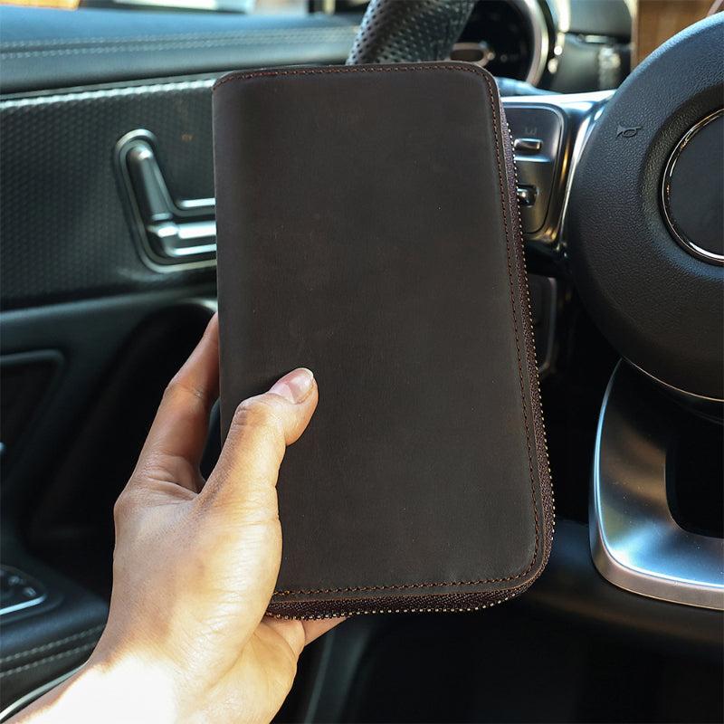 Men's Vintage Leather Zipper Handbag Wallet Clutch Bag