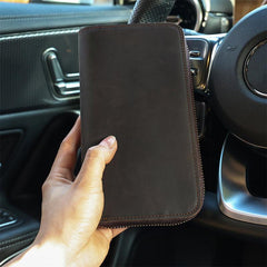 Men's Vintage Leather Zipper Handbag Wallet Clutch Bag