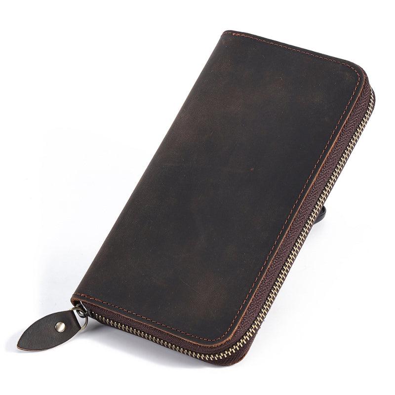 Men's Vintage Leather Zipper Handbag Wallet Clutch Bag