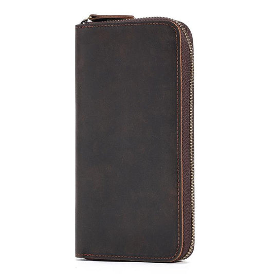 Men's Vintage Leather Zipper Handbag Wallet Clutch Bag