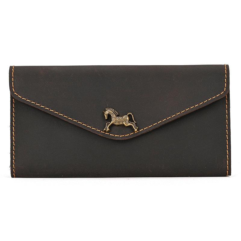Men's Crazy Horse Leather Long Wallet Vintage Phone Bag Clutch Money Clip