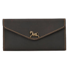 Men's Crazy Horse Leather Long Wallet Vintage Phone Bag Clutch Money Clip