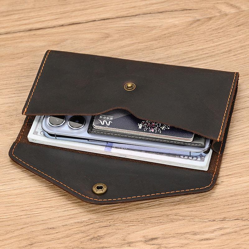 Men's Crazy Horse Leather Long Wallet Vintage Phone Bag Clutch Money Clip
