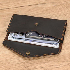 Men's Crazy Horse Leather Long Wallet Vintage Phone Bag Clutch Money Clip
