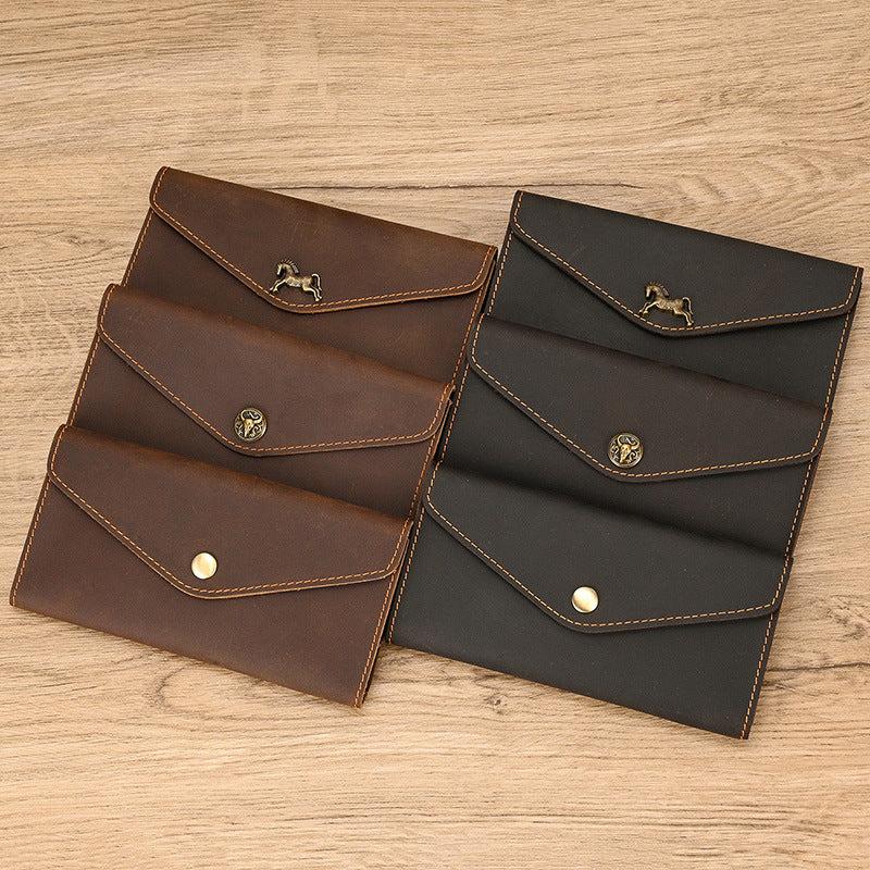 Men's Crazy Horse Leather Long Wallet Vintage Phone Bag Clutch Money Clip