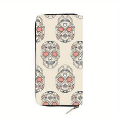 Men's Skull Pattern Zipper Clutch Wallet with Card Slots