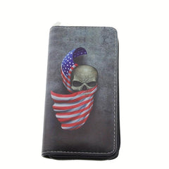 Men's Skull Pattern Zipper Clutch Wallet with Card Slots