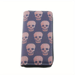 Men's Skull Pattern Zipper Clutch Wallet with Card Slots
