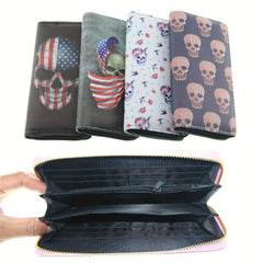 Men's Skull Pattern Zipper Clutch Wallet with Card Slots