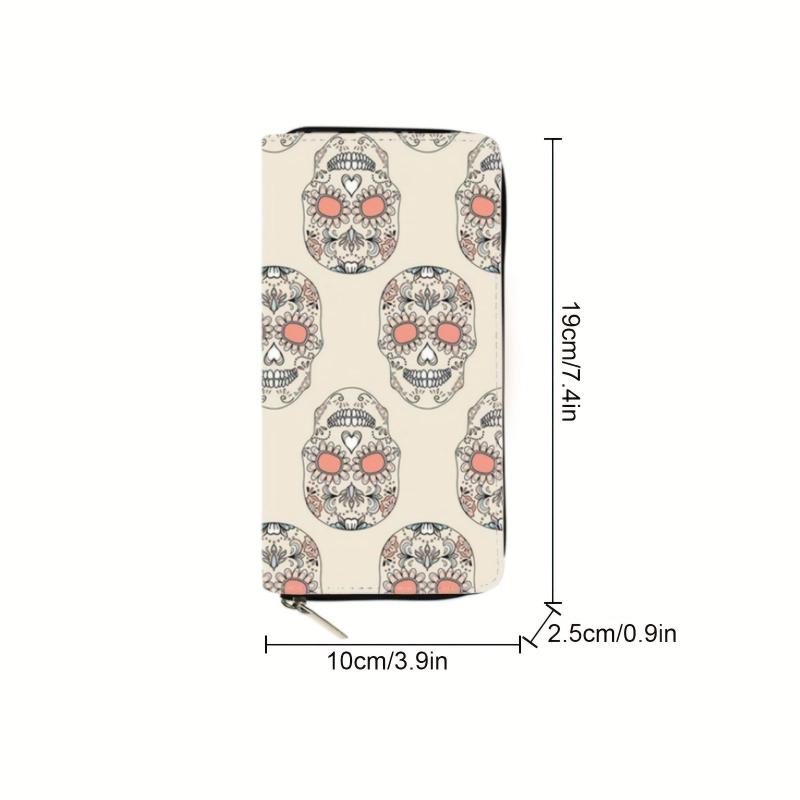 Men's Skull Pattern Zipper Clutch Wallet with Card Slots