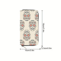 Men's Skull Pattern Zipper Clutch Wallet with Card Slots