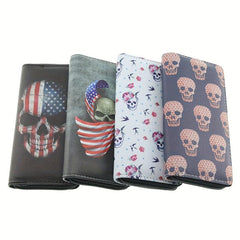 Men's Skull Pattern Zipper Clutch Wallet with Card Slots