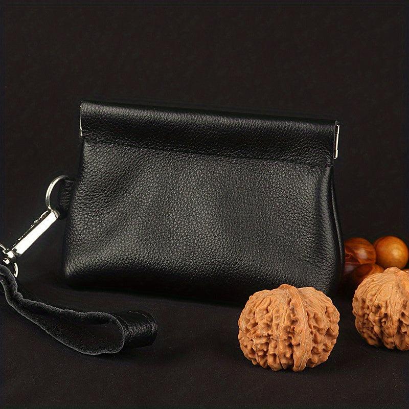 Portable Leather Wallet Jewelry Storage Bag Walnut Coin Purse