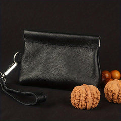 Portable Leather Wallet Jewelry Storage Bag Walnut Coin Purse