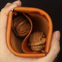 Portable Leather Wallet Jewelry Storage Bag Walnut Coin Purse