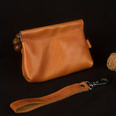 Portable Leather Wallet Jewelry Storage Bag Walnut Coin Purse