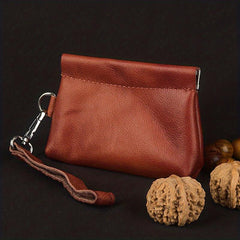 Portable Leather Wallet Jewelry Storage Bag Walnut Coin Purse