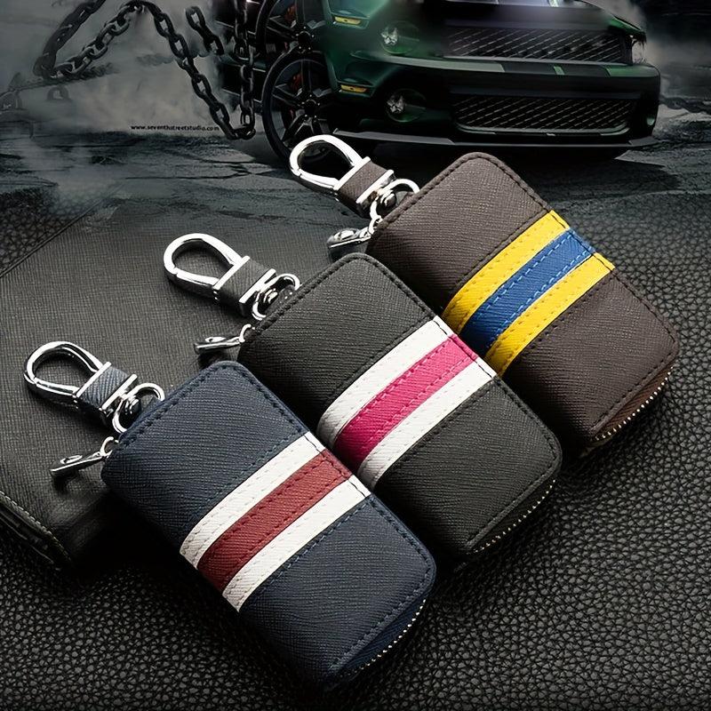 Men's Leather Car Key Holder Zipper Remote Key Bag Holder