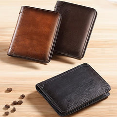 Men's Vintage Leather Bifold Wallet Slim ID Credit Card Holder