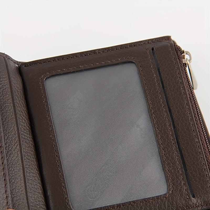 Men's Leather Short Wallet With Zipper Interlayer Card Holder