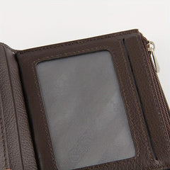 Men's Leather Short Wallet With Zipper Interlayer Card Holder
