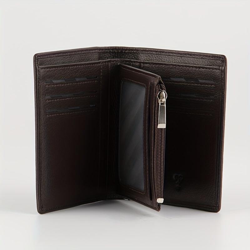 Men's Leather Short Wallet With Zipper Interlayer Card Holder