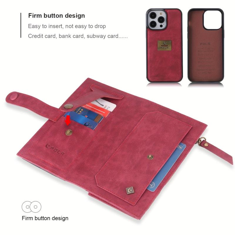 Red iPhone 14 S23 Zipper Wallet Case