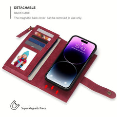 Red iPhone 14 S23 Zipper Wallet Case
