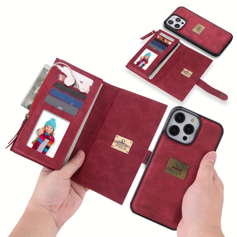 Red iPhone 14 S23 Zipper Wallet Case