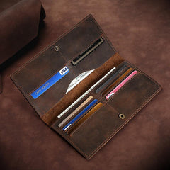 Men's Vintage Leather Clutch Wallet Crazy Horse Multifunction Money Clip