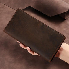 Men's Vintage Leather Clutch Wallet Crazy Horse Multifunction Money Clip