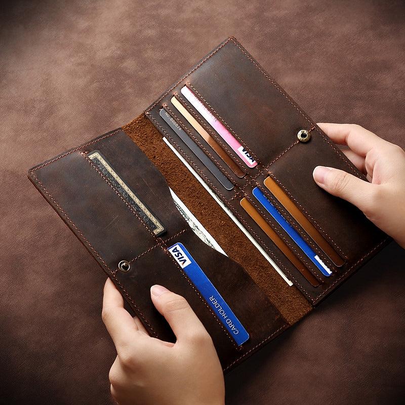 Men's Vintage Leather Clutch Wallet Crazy Horse Multifunction Money Clip