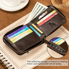 RFID Blocking Cowhide Zipper Wallet Leather Wallet