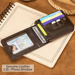 RFID Blocking Cowhide Zipper Wallet Leather Wallet