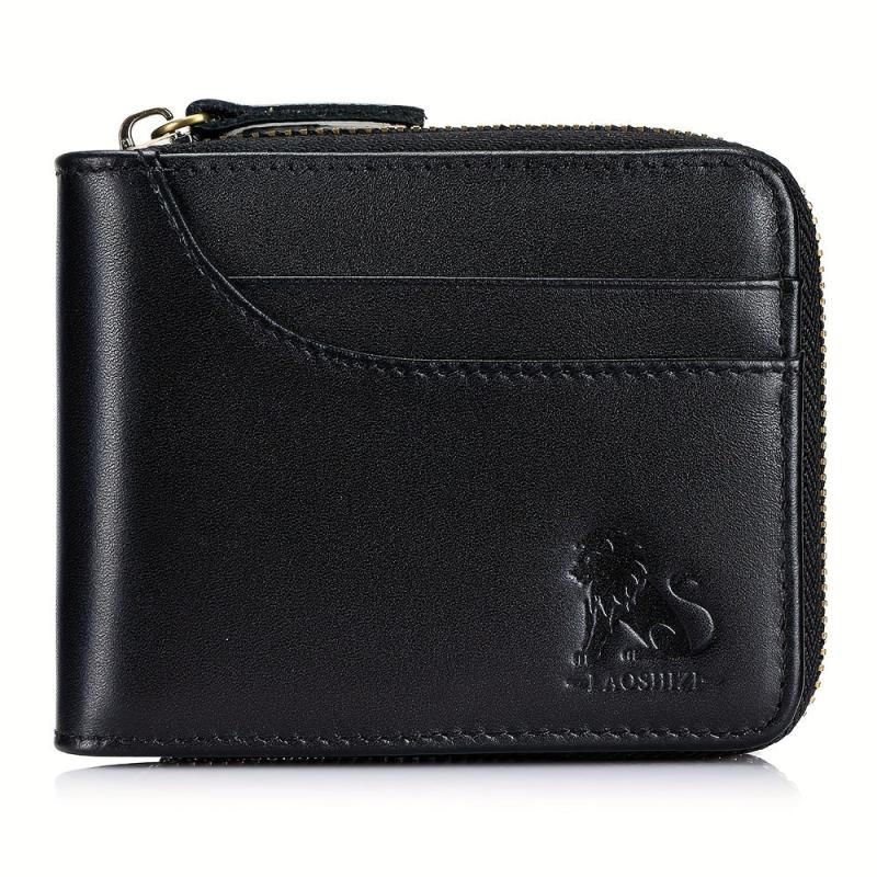 RFID Blocking Cowhide Zipper Wallet Leather Wallet