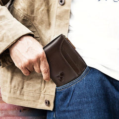 RFID Blocking Cowhide Zipper Wallet Leather Wallet