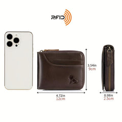 RFID Blocking Cowhide Zipper Wallet Leather Wallet