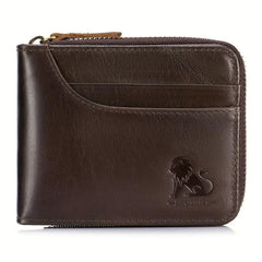 RFID Blocking Cowhide Zipper Wallet Leather Wallet