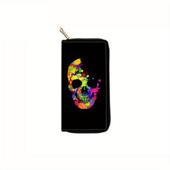 Men's Skull Pattern Long Zipper Wallet Large Capacity Clutch Bag