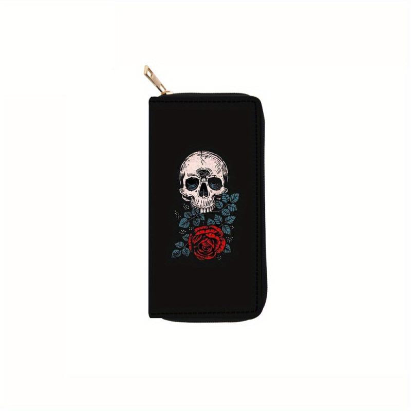 Men's Skull Pattern Long Zipper Wallet Large Capacity Clutch Bag