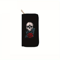 Men's Skull Pattern Long Zipper Wallet Large Capacity Clutch Bag