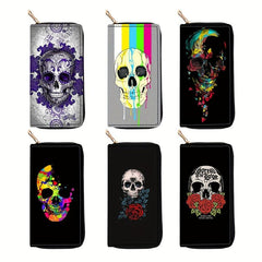 Men's Skull Pattern Long Zipper Wallet Large Capacity Clutch Bag
