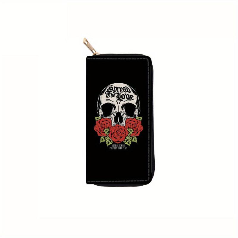 Men's Skull Pattern Long Zipper Wallet Large Capacity Clutch Bag